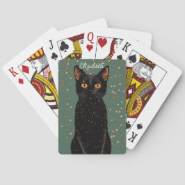 Mystical Black Cat med Orange Ögon och Glitter Casinokort