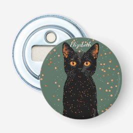 Mystical Black Cat med Orange Ögon och Glitter Flasköppnare