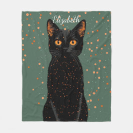 Mystical Black Cat med Orange Ögon och Glitter Fleecefilt