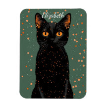 Mystical Black Cat med Orange Ögon och Glitter
