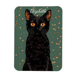 Mystical Black Cat med Orange Ögon och Glitter Magnet