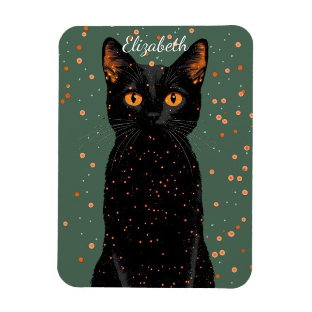 Mystical Black Cat med Orange Ögon och Glitter Magnet (Vertikal)