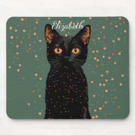 Mystical Black Cat med Orange Ögon och Glitter Musmatta