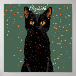 Mystical Black Cat med Orange Ögon och Glitter Poster