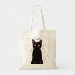 Mystical Black Cat med Orange Ögon och Glitter Tygkasse