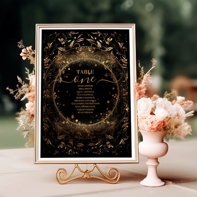 Mystical Black Guld Celestial Bröllop Bordsnummer (Skapare uppladdad)