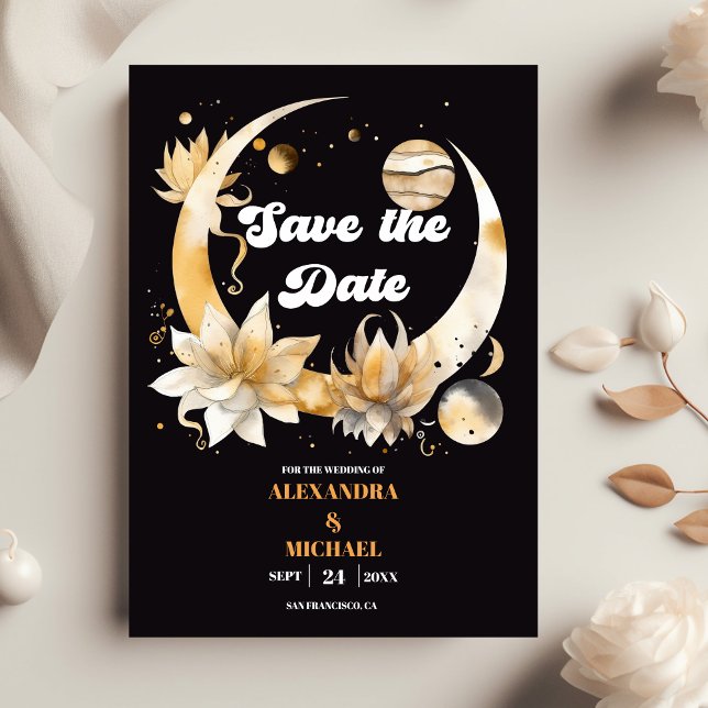 Mystical Black Guld Celestial Bröllop Spara Datumet (Skapare uppladdad)