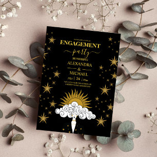 Mystical Black Guld Celestial Förlovningsfest Inbjudningar