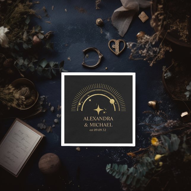Mystical Black Guld Celestial Galaxy Bröllop Pappersservett (Skapare uppladdad)