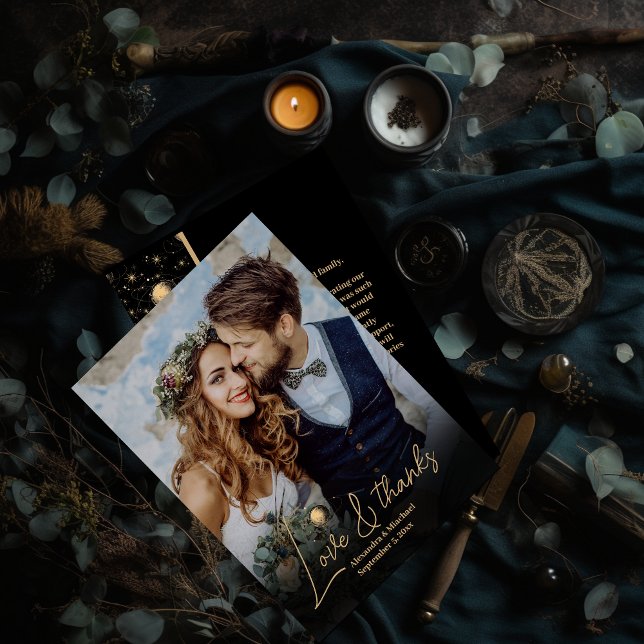 Mystical Black Guld Celestial Galaxy Bröllop Tack Kort (Skapare uppladdad)