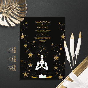Mystical Black Guld Celestial Måne Bröllop bjudand Inbjudningar