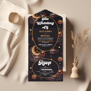 Mystical Black Guld Celestial Stars Bröllop