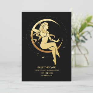 Mystical Black Guld Celestial Stars Bröllop Spara Datumet