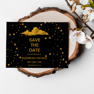 Mystical Black Guld Celestial Stars Bröllop Spara Datumet