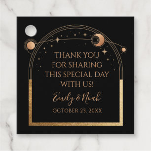Mystical Black Guld Sol Måne-astronomi Bröllop Gåvor Etiketter