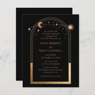 Mystical Black Guld Sol Måne-astronomi Bröllop Inbjudningar