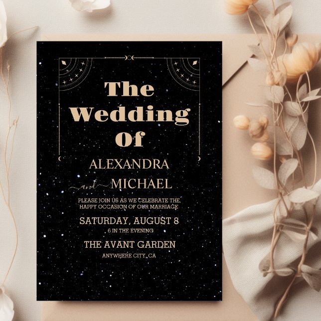 Mystical Black Guld Sol Måne Celestial Bröllop Inbjudningar (Skapare uppladdad)