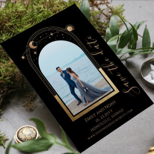 Mystical Black Guld Sol Måne Star Space Spara Datumet