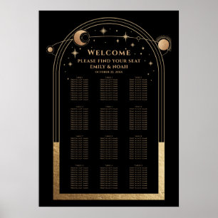 Mystical Black Guld Sol Måne Stars Bröllop Poster
