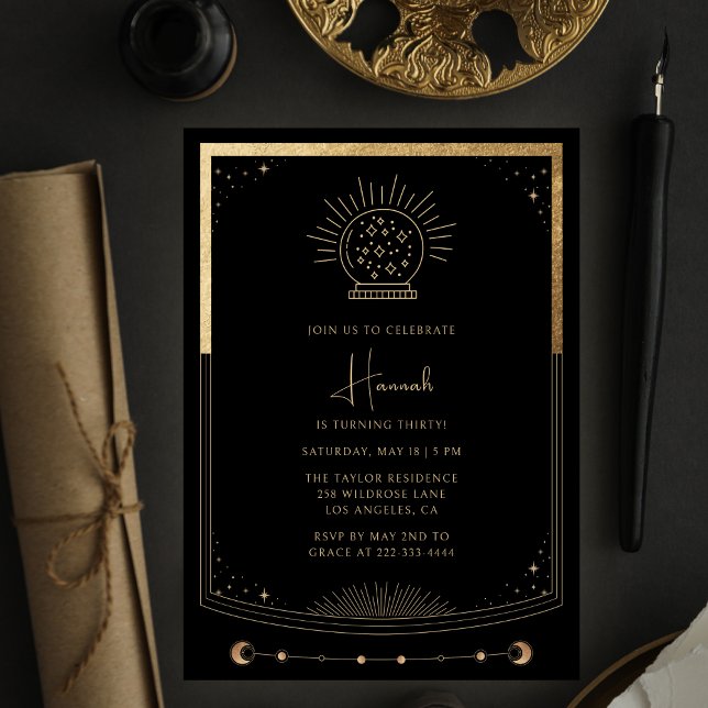 Mystical Black Guld Tarot Card Witch Birthday Inbjudningar (Skapare uppladdad)