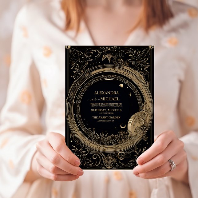Mystical Black och Guld Tarot Bröllop Inbjudningar (Skapare uppladdad)