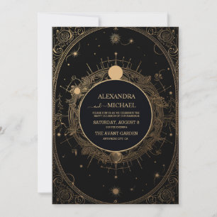 Mystical Black och Guld Tarot Bröllop Inbjudningar