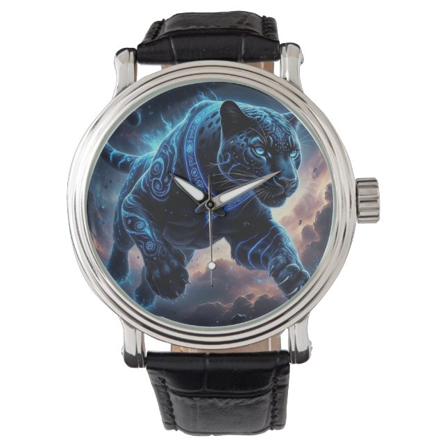 Mystical Black Panther med Glowing Mönster Armbandsur (Framsida)