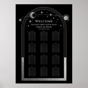 Mystical Black Silver Sol Måne Stars Bröllop Poster
