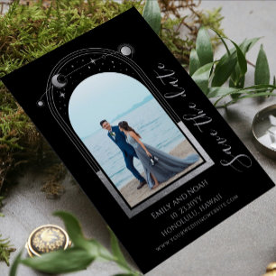 Mystical Black Silver Sol Måne Stars Bröllop Spara Datumet