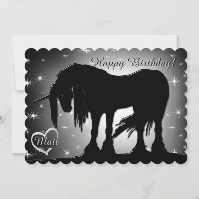Mystical Black Unicorn Birthday (Hazy Måne) Kort (Framsida)