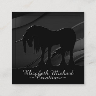 Mystical Black Unicorn (elegant black swirls) Fyrkantigt Visitkort