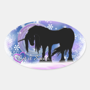 Mystical Black Unicorn (Låt det snöa) Ovalt Klistermärke