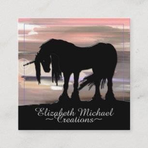 Mystical Black Unicorn (målat himlar) Fyrkantigt Visitkort
