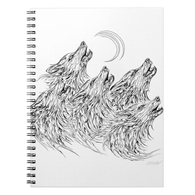 Mystical Black White Howling Vargs Art Anteckningsbok (Framsidan)