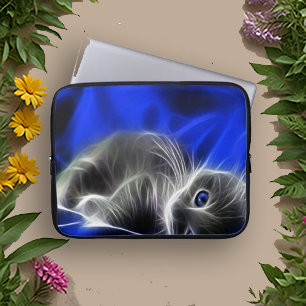 Mystical Blue Abstrakt Glowing Cat Laptop Fodral