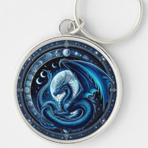 Mystical Blue Chinese Lunar New Year Dragon 2024 Rund Silverfärgad Nyckelring