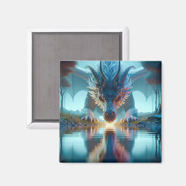 Mystical Blue Dragon Tittar vid reflektion i vått  Magnet