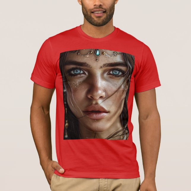 Mystical Blue-Eyed Woman Porträtt T-Shirt (Framsida)