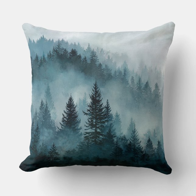 Mystical Blue Forest Serenity Pillow Kudde (Framsida)