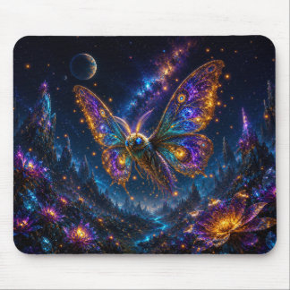 Mystical Blue & Gold Celestial Moth Mouse Pad Musmatta