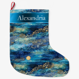 Mystical Blue Guld jul Namn Stor Julstrumpa