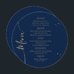 Mystical Blue Guld Sol Måne Stars Space Bröllop Meny<br><div class="desc">Menykort för Mystical Blue Guld Måne Stars Space Bröllop har enkla guld-stjärnor på blå bakgrund med menydetaljer i mitten i det moderna kalligrafiskriptet för guld. Anpassa genom att redigera texten i textrutorna. Designad för dig av Evco Studio © på www.zazzle.com/store/evcostudio</div>