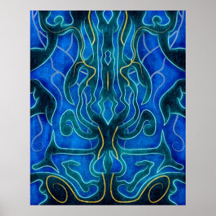 Mystical Blue Neon Ocean Kelpie Mönster Poster