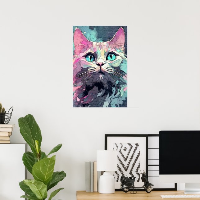 Mystical Blue Ögon Kitten | Cute Cat Poster (Hemmakontoret)