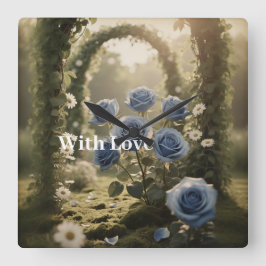 Mystical Blue Ro Timless Heirloom Gift Blommigt Fyrkantig Klocka