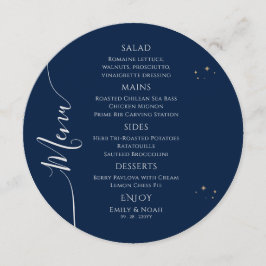 Mystical Blue Silver Sol Måne Stars Space Bröllop Meny