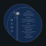 Mystical Blue Silver Sol Måne Stars Space Bröllop Meny<br><div class="desc">Menykort för Mystical Blue Silver Måne Stars Space Bröllop har enkla silver-stjärnor på blå bakgrund med menydetaljer i mitten i det moderna kalligrafiskriptet för silver. Anpassa genom att redigera texten i textrutorna. Designad för dig ©Evco Studio på www.zazzle.com/store/evcostudio</div>