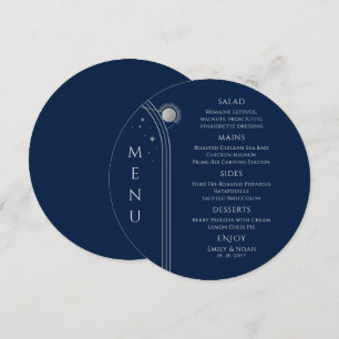 Mystical Blue Silver Sol Måne Stars Space Bröllop Meny