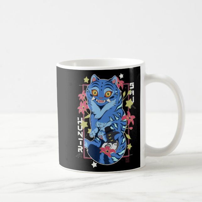 Mystical Blue Tiger Japanese Folk Art Style Kaffemugg (Höger)