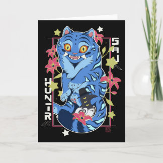 Mystical Blue Tiger Japanese Folk Art Style Kort